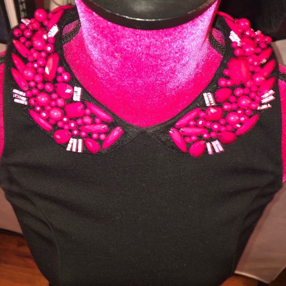 Black Cotton F&F Dress with Pink Jewel Collar